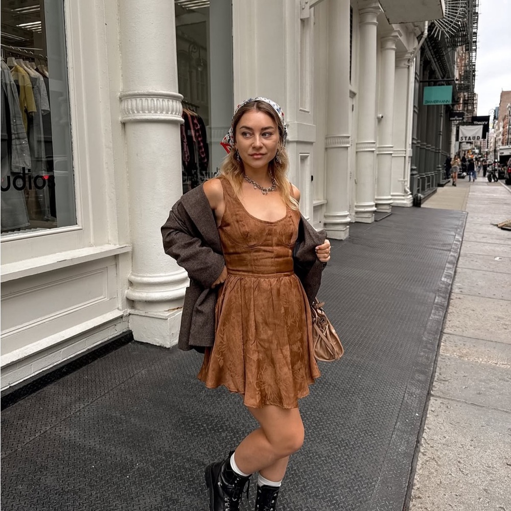 Mocha floral mini dress